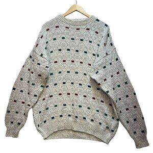 Vintage Peconic Bay Traders Mens Crew Neck Sweater Size XL Gray Knit Geo Cozy